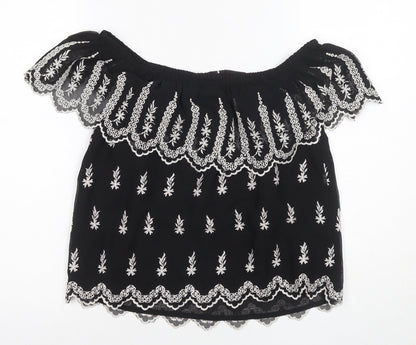 River Island Women's Black Off Shoulder Embroidered Blouse