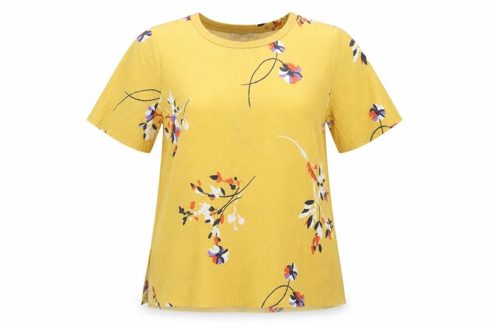 Marks & Spencer Women's Yellow Floral Tee - Size 12