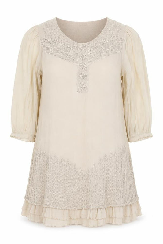 DAY Birger Women Beige A-Line 3/4 Sleeve Silk Dress