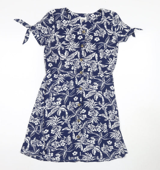 John Lewis Girls Floral Blue Short Sleeve Dress - 12 Years