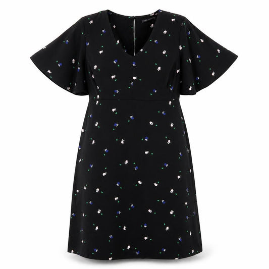 Marks & Spencer Women's Black Floral Dress V-Neck