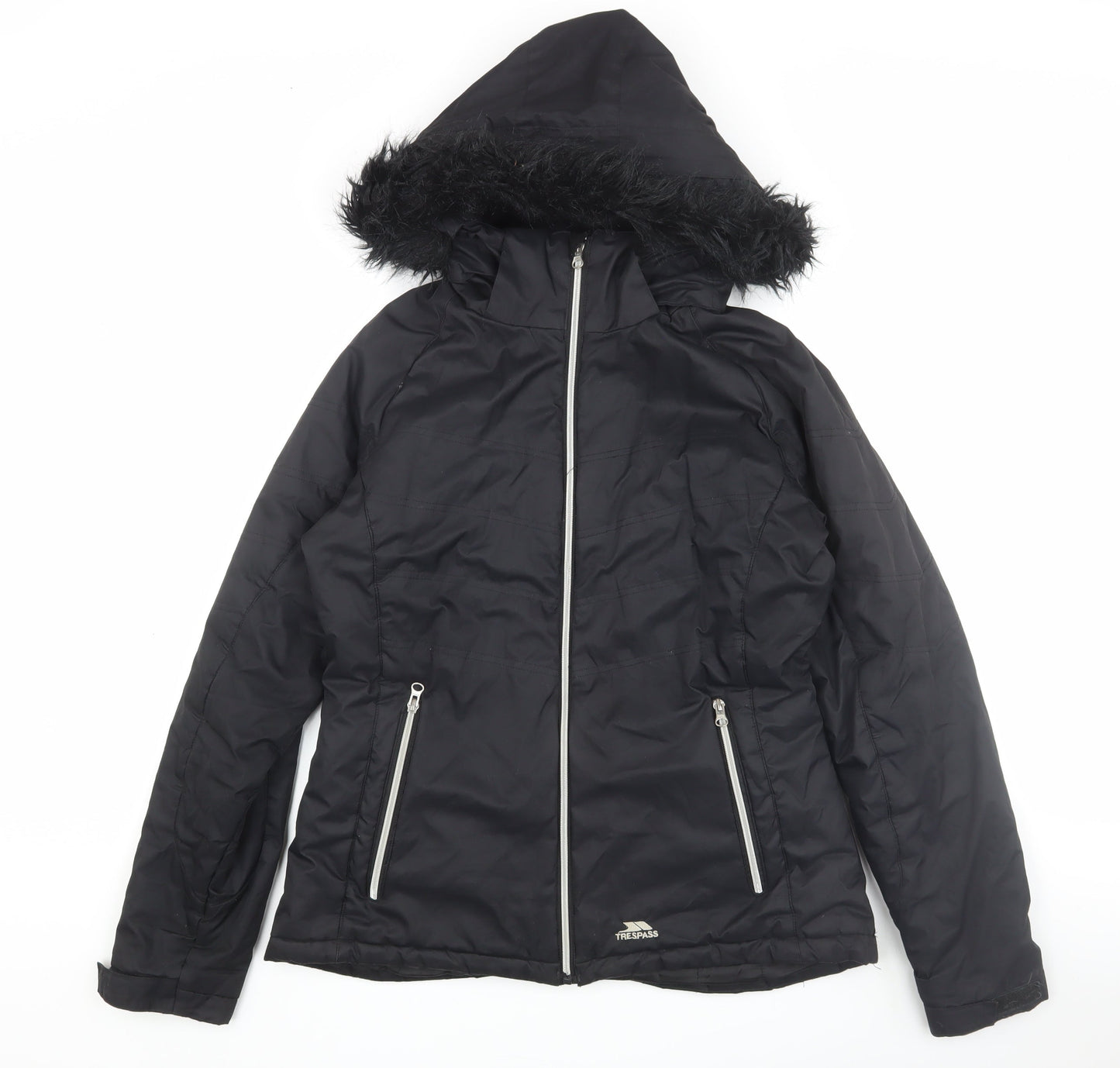 Trespass Women's Black Puffer Jacket L Hooded Warm Waterproof