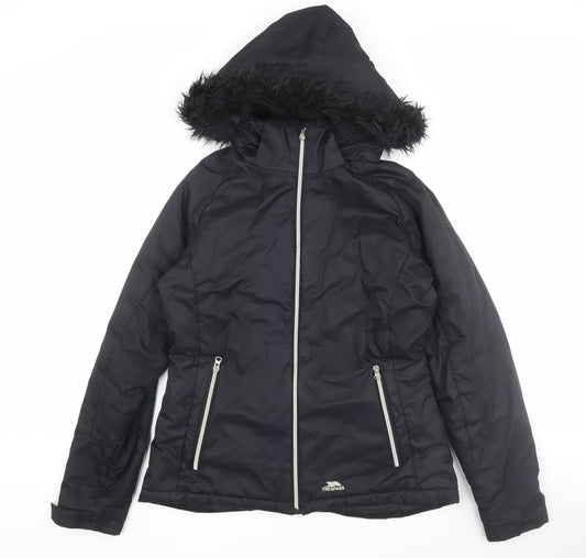 Trespass Women's Black Puffer Jacket L Hooded Warm Waterproof