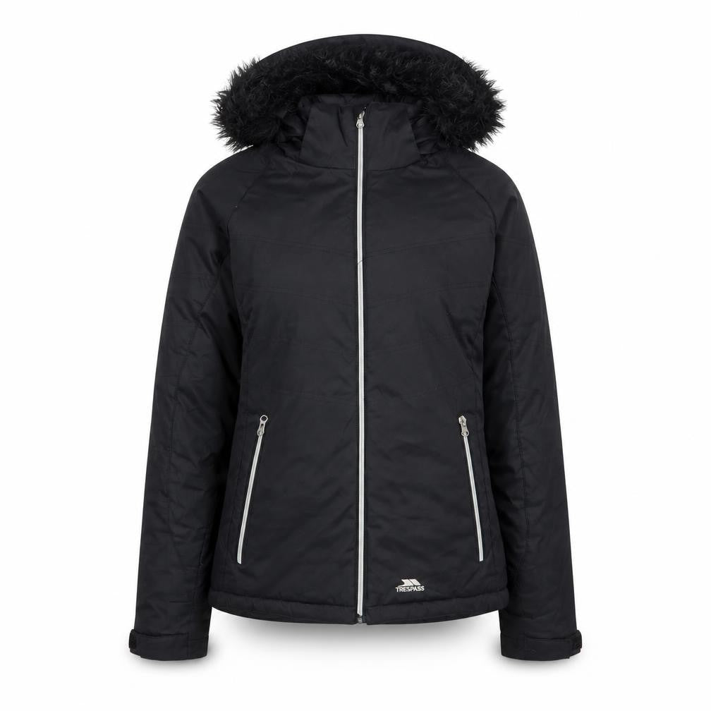 Trespass Women's Black Puffer Jacket L Hooded Warm Waterproof