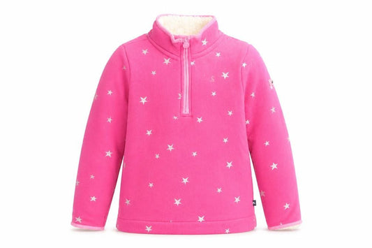 Front view of Joules girls’ pink star sweatshirt, 146, full zip, lined, hooded