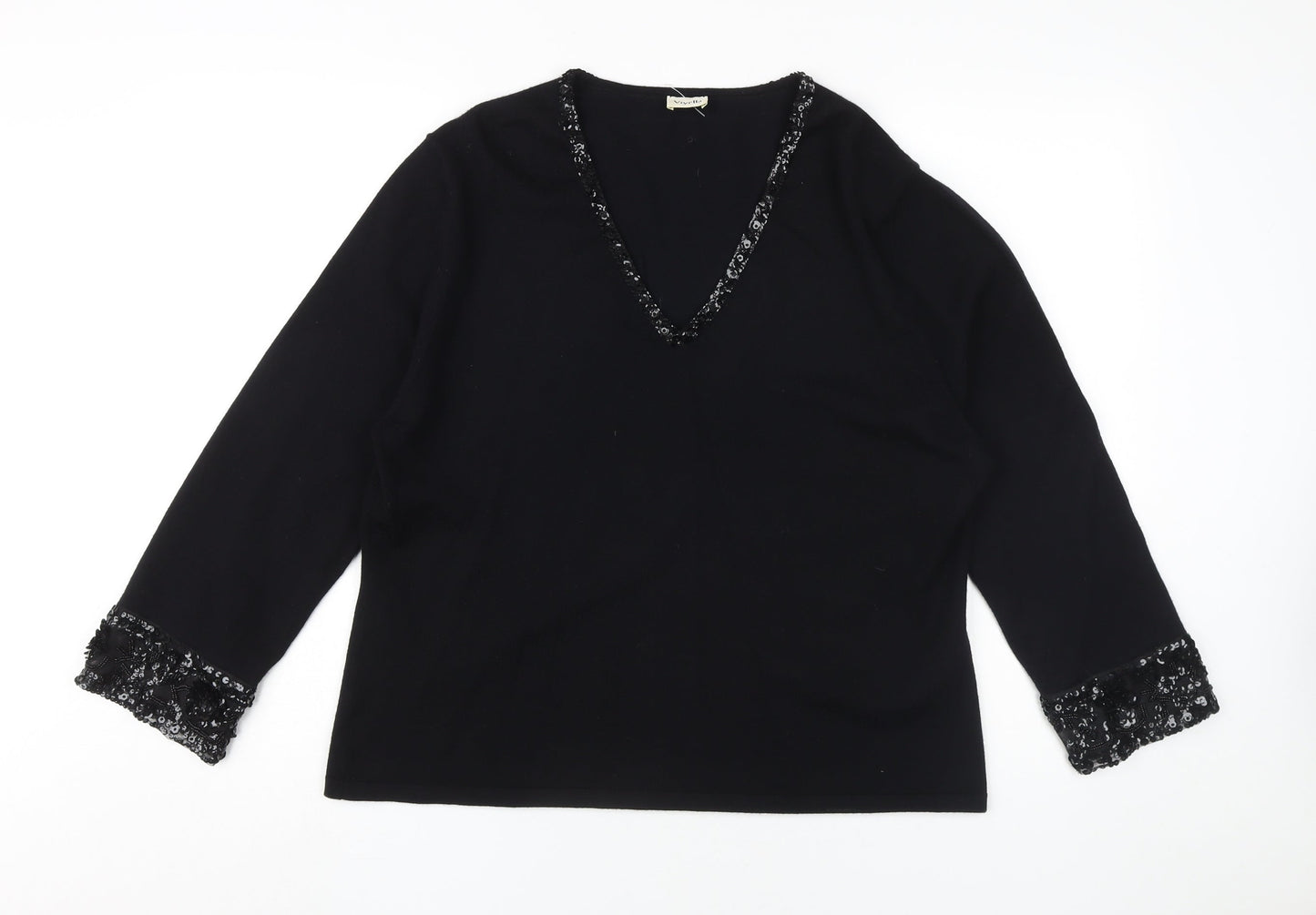 Viyella Women's Black Sequin V-Neck Jumper XL