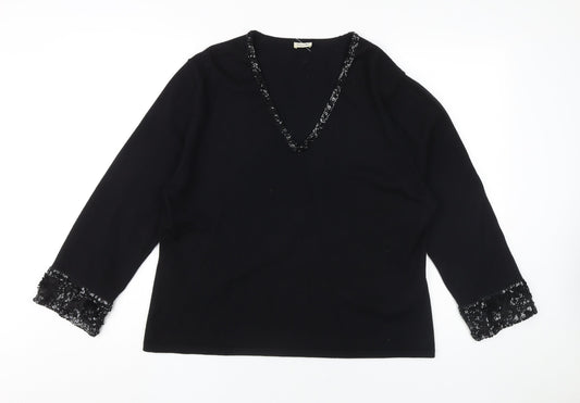 Viyella Women's Black Sequin V-Neck Jumper XL