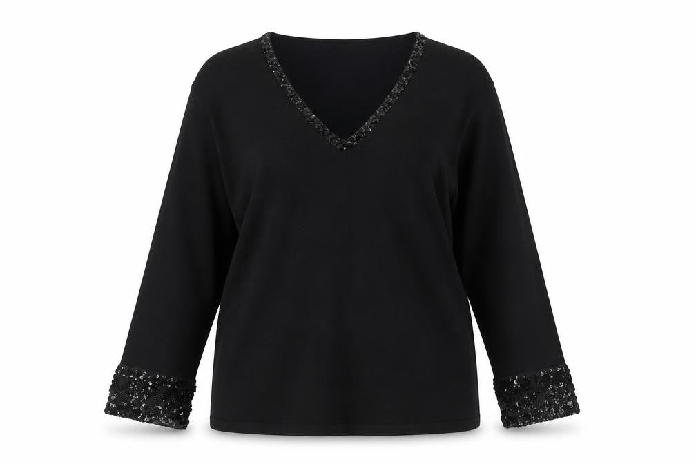 Viyella Women's Black Sequin V-Neck Jumper XL