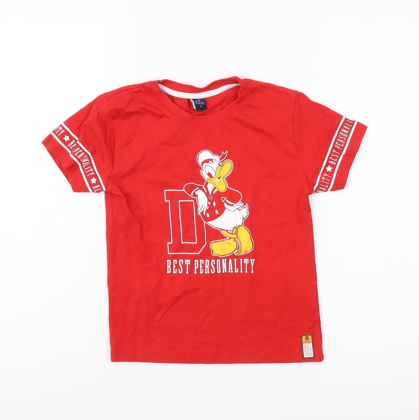 Disney Boys Red Donald Duck A First Graphic T-Shirt, Size 5 Years, Casual Wear