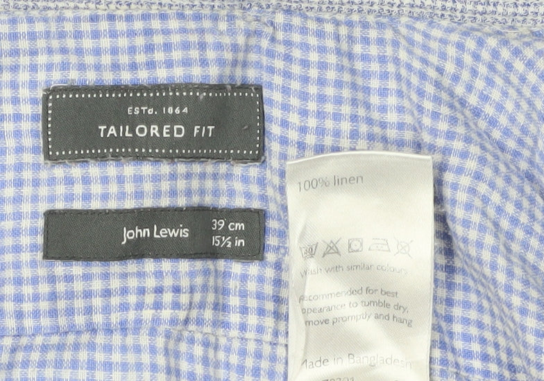 John Lewis Men's Blue Check Slim Fit Long Sleeve Shirt 15.5