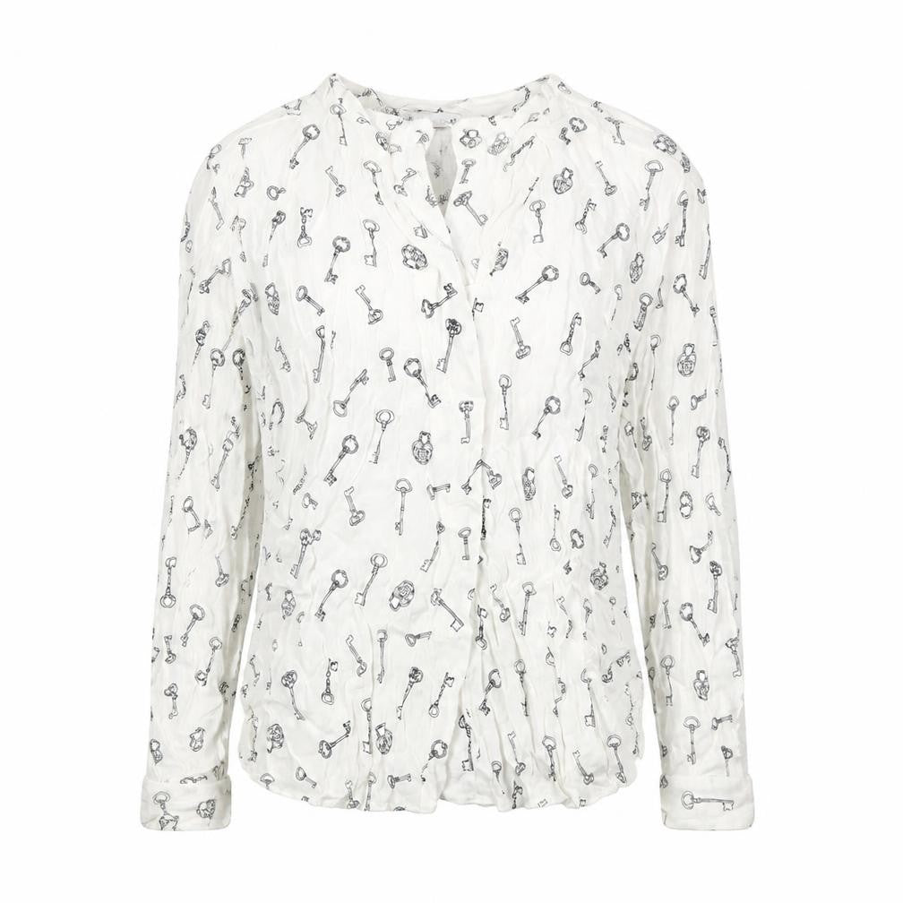 Warehouse Women's White Geometric V-Neck Blouse Size 10