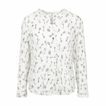 Warehouse Women's White Geometric V-Neck Blouse Size 10