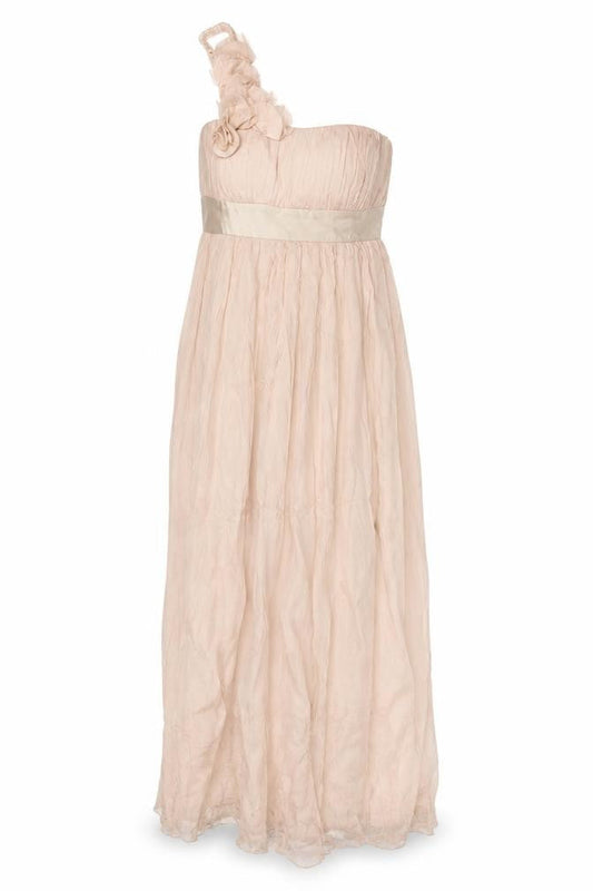 Fever London Ivory Maxi Dress Women Size 10 One-Shoulder Formal