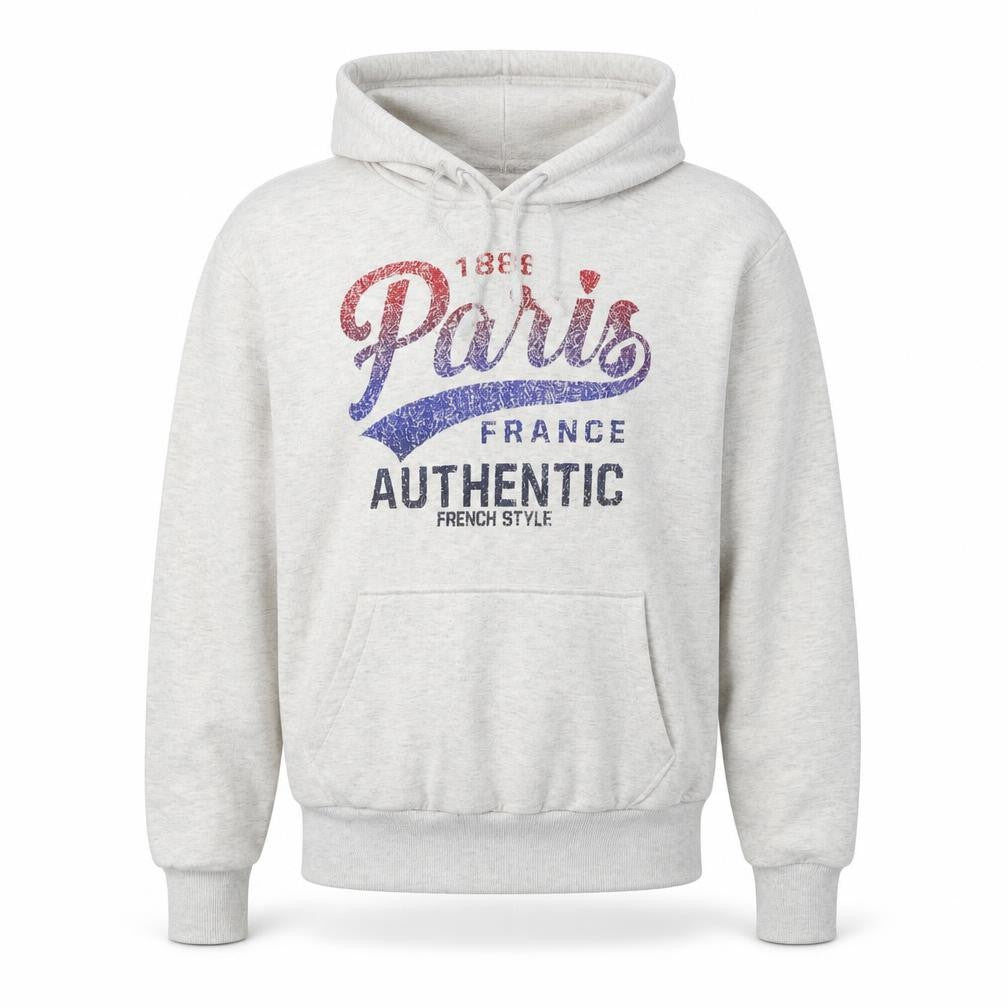 Paris Men's Grey Pullover Hoodie - M, Logo, Graphic