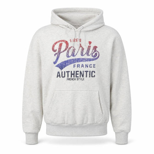 Paris Men's Grey Pullover Hoodie - M, Logo, Graphic