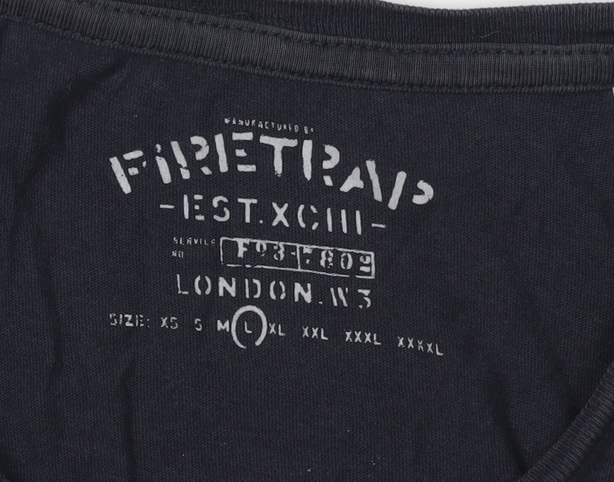 Firetrap Men's Black Crew Neck T-Shirt, Size L, Regular Fit