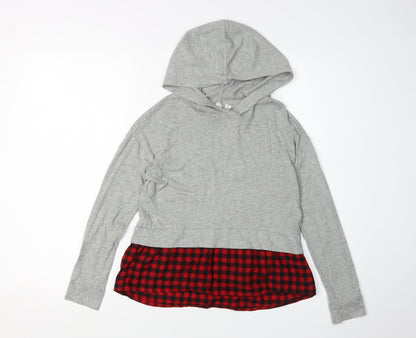Gap Girls Grey Hoodie Pullover 8-9 Years Check Pattern