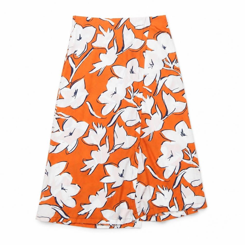 Zara Women's Orange Floral A-Line Midi Skirt XS