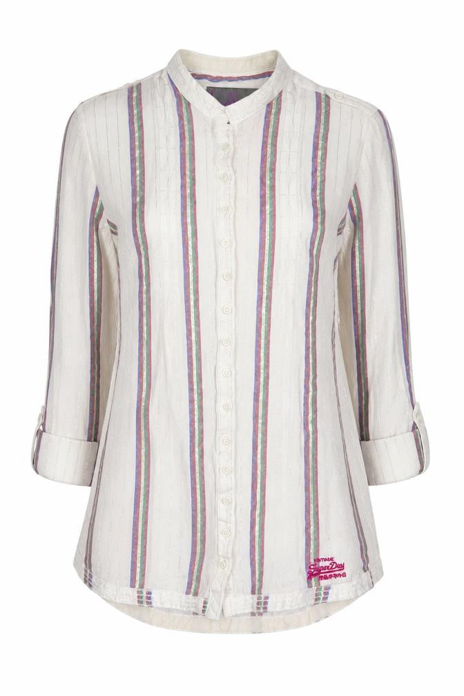 Superdry Women's White Striped Button-Up Shirt XS