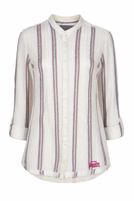 Superdry Women's White Striped Button-Up Shirt XS