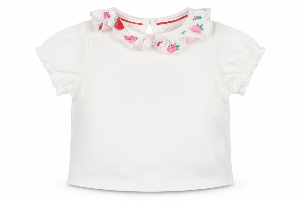Cath Kids White Baby T-Shirt, Unisex, 0-3 Months, Ruffled Accent