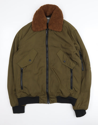 Additional front view of ASOS Men's Green Bomber Jacket, S, Zipped Pockets