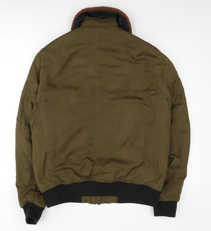 Back view of ASOS Men's Green Bomber Jacket, S, Zipped Pockets