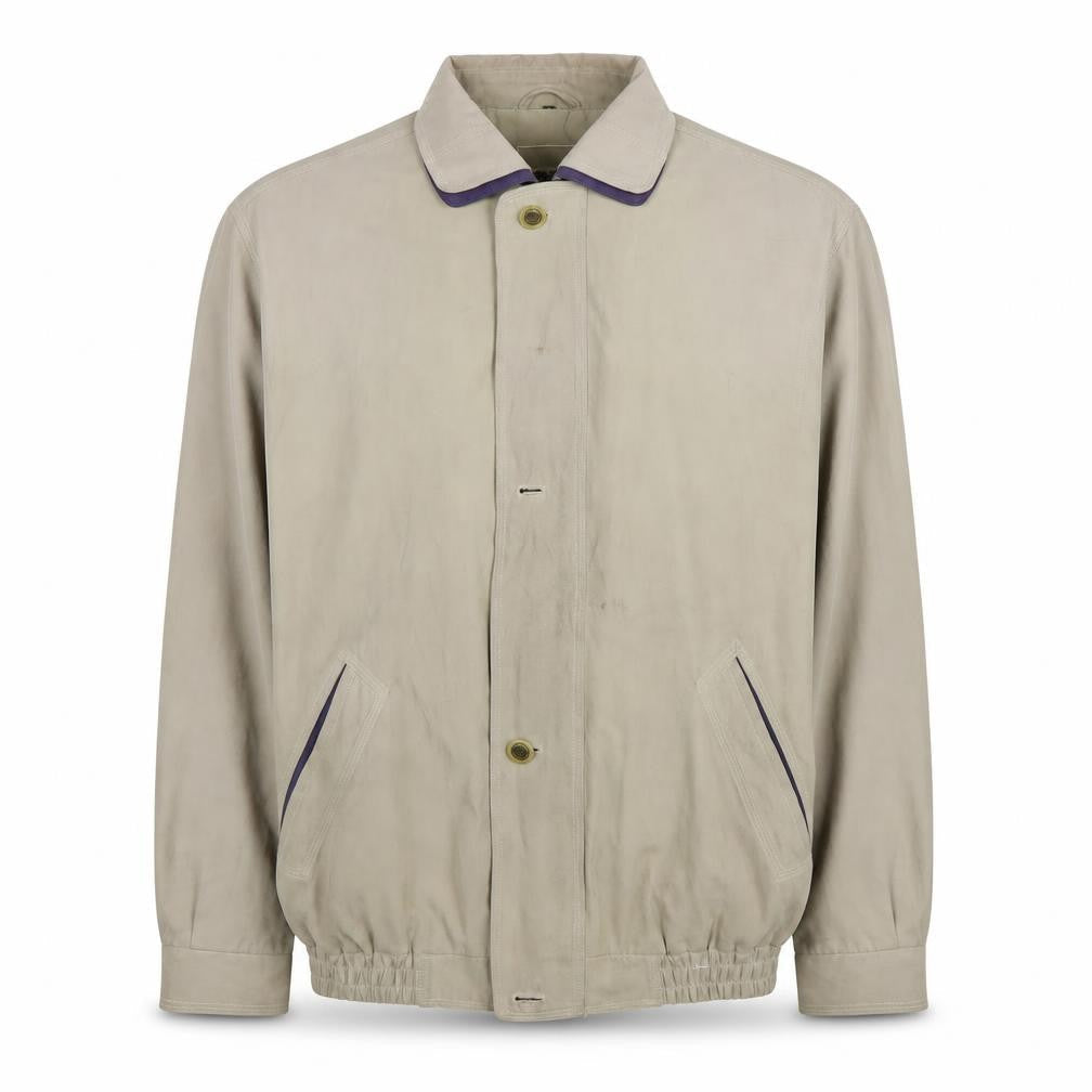 Saxon Men's Beige Bomber Jacket L Collared Elastic Waist