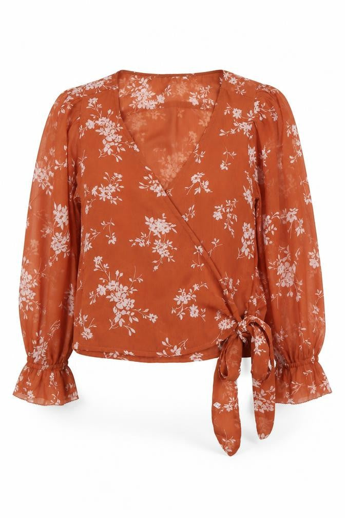 Abercrombie & Fitch Women's Brown Floral Wrap Blouse XS