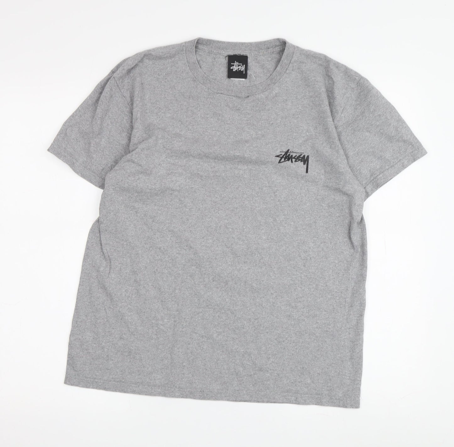 Stussy Men's Grey Graphic Print Crew Neck T-Shirt M