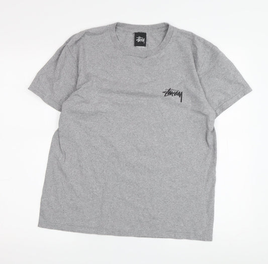 Stussy Men's Grey Graphic Print Crew Neck T-Shirt M