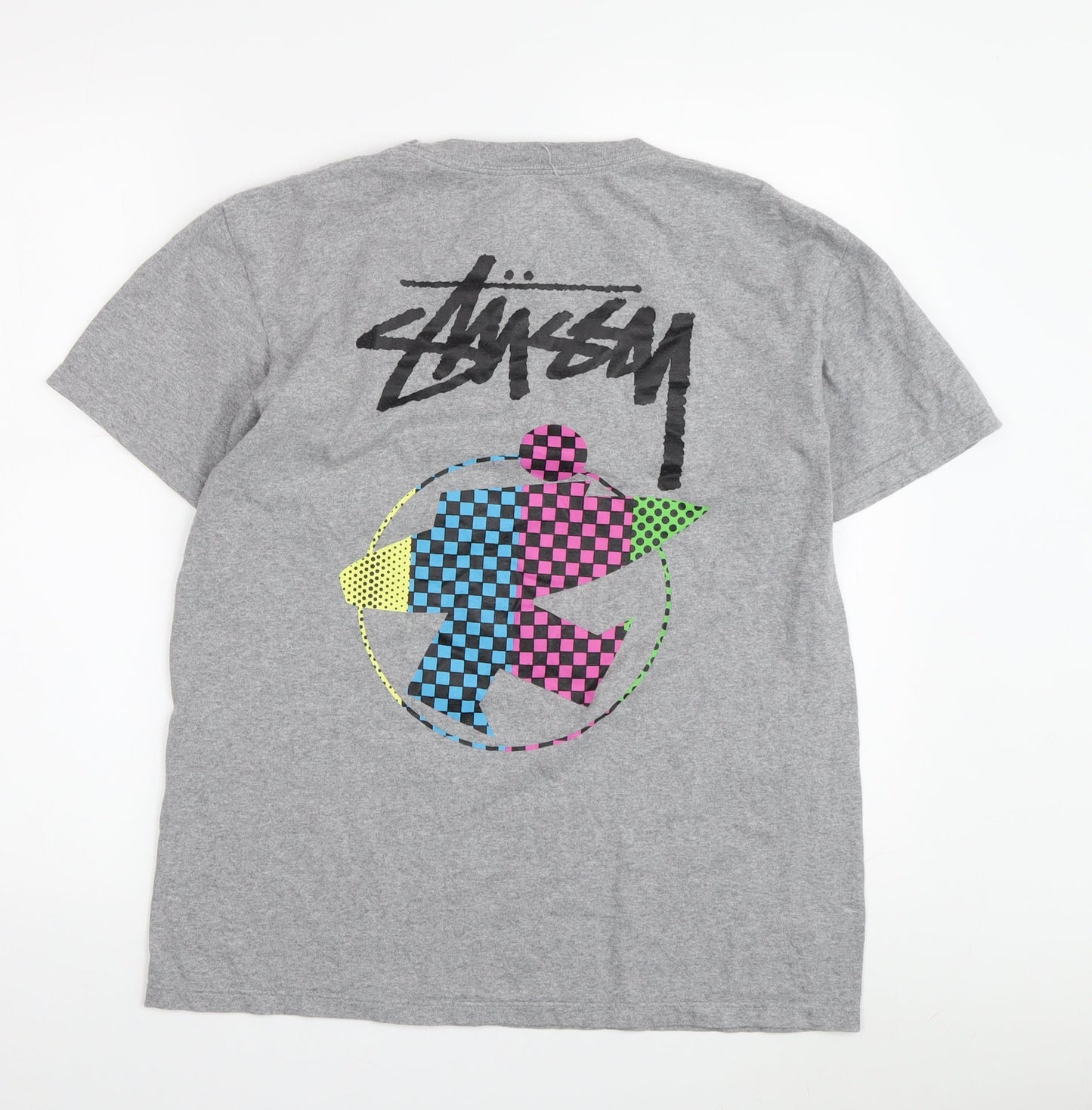 Stussy Men's Grey Graphic Print Crew Neck T-Shirt M