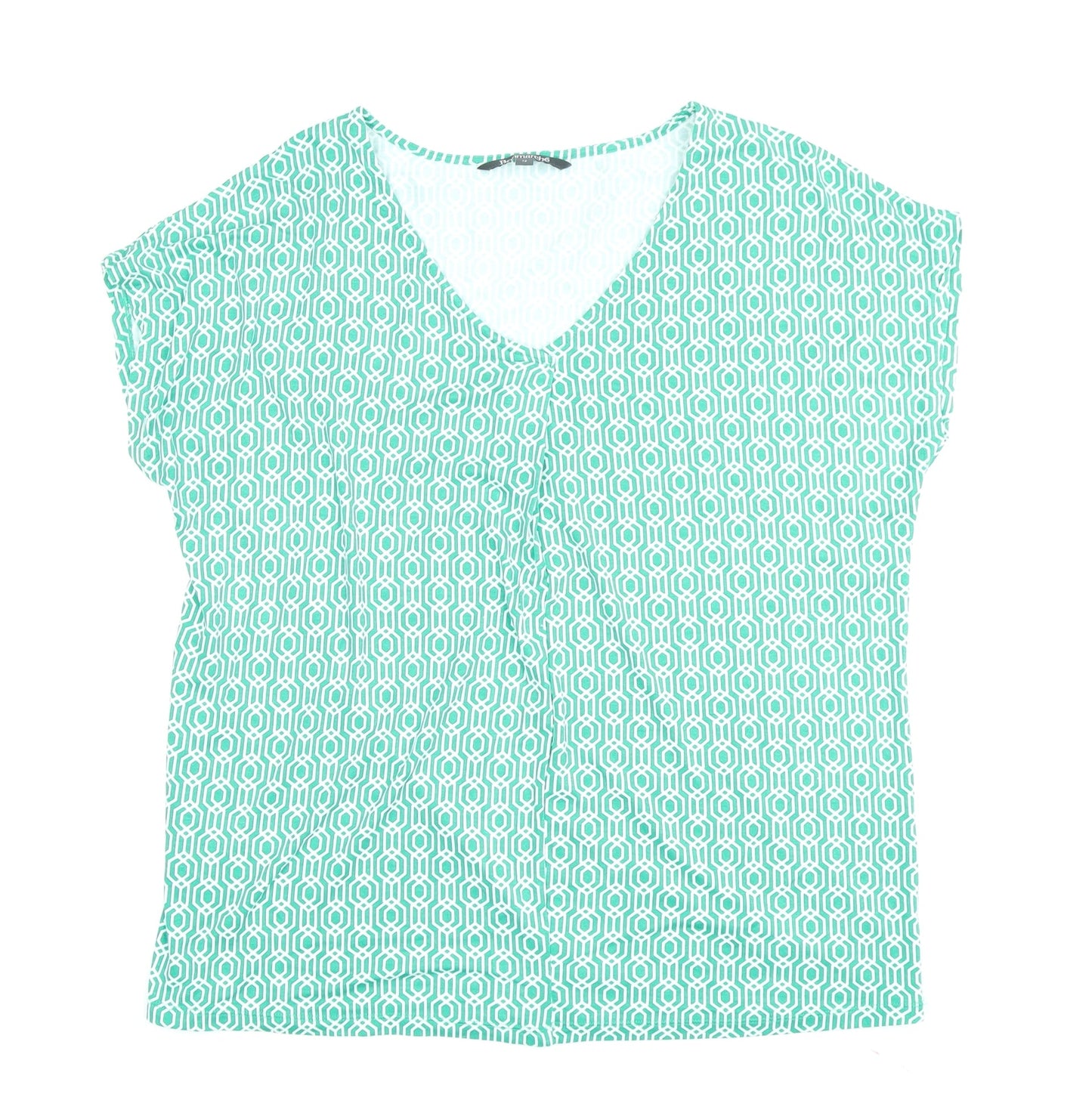Bonmarché Women's Green Geometric V-Neck T-Shirt