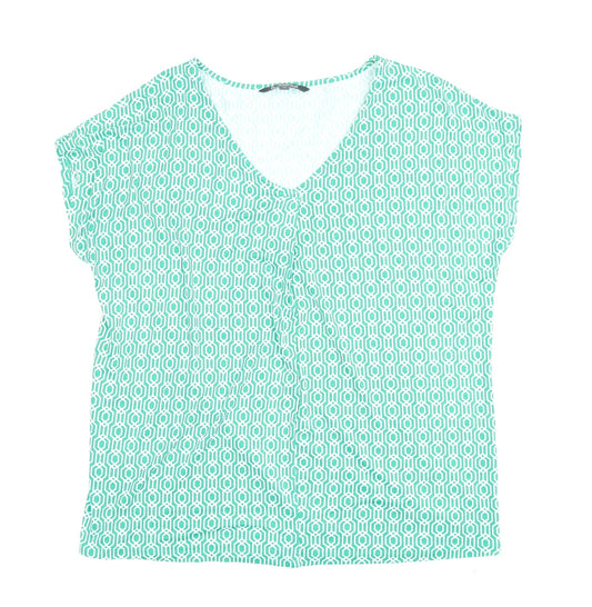 Bonmarché Women's Green Geometric V-Neck T-Shirt