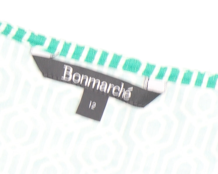 Bonmarché Women's Green Geometric V-Neck T-Shirt
