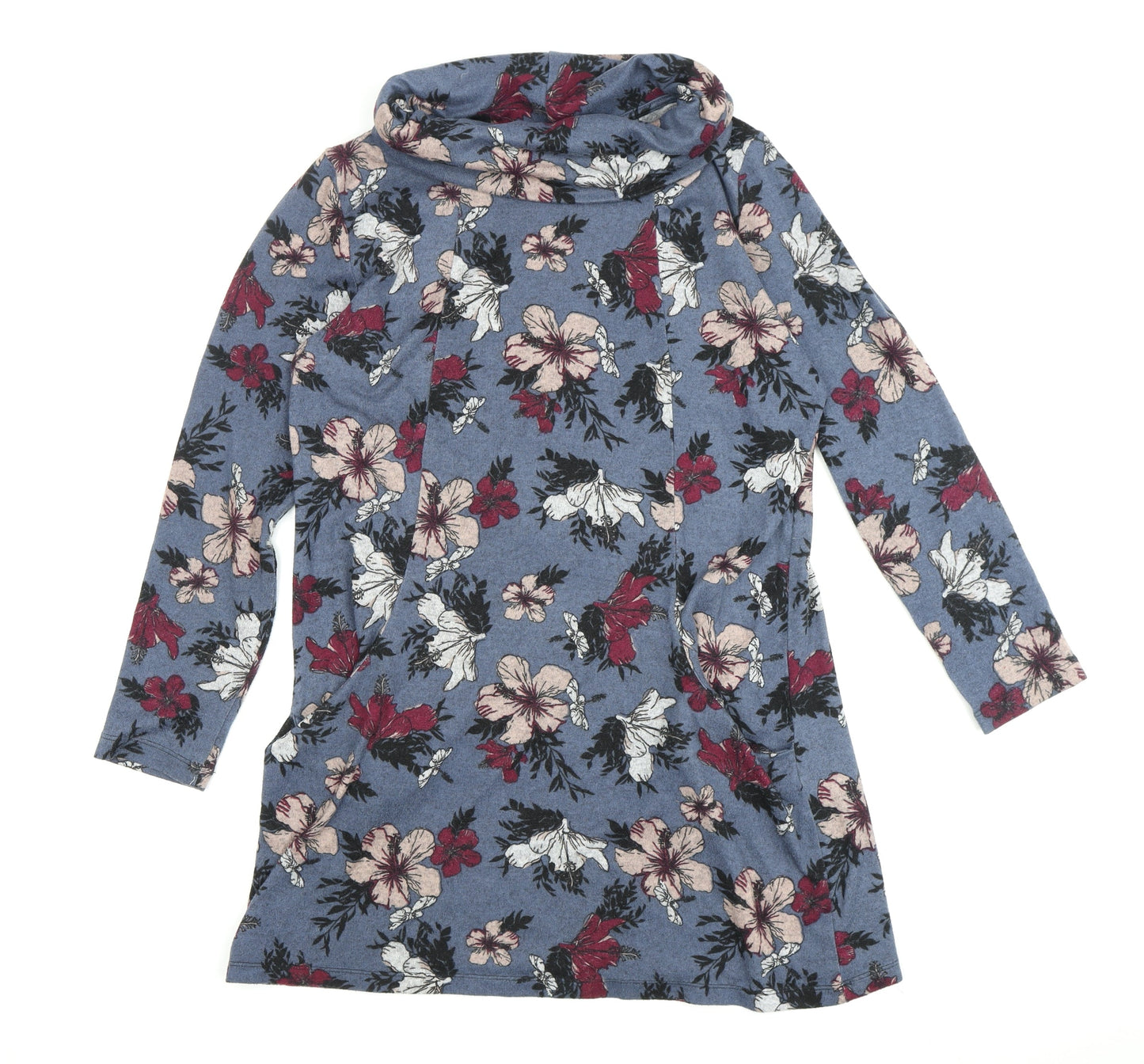 Jessica Graaf Women's Blue Floral Tunic, Long Sleeve, M