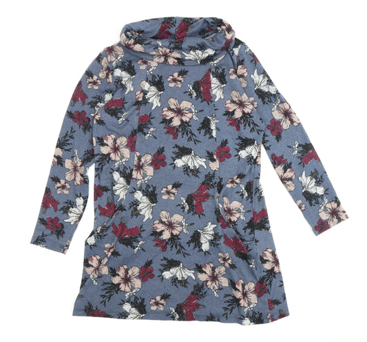 Jessica Graaf Women's Blue Floral Tunic, Long Sleeve, M