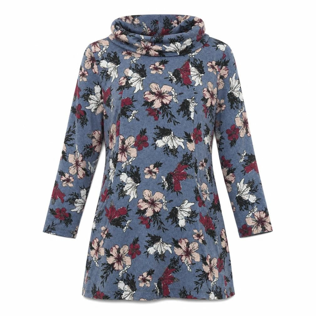 Jessica Graaf Women's Blue Floral Tunic, Long Sleeve, M