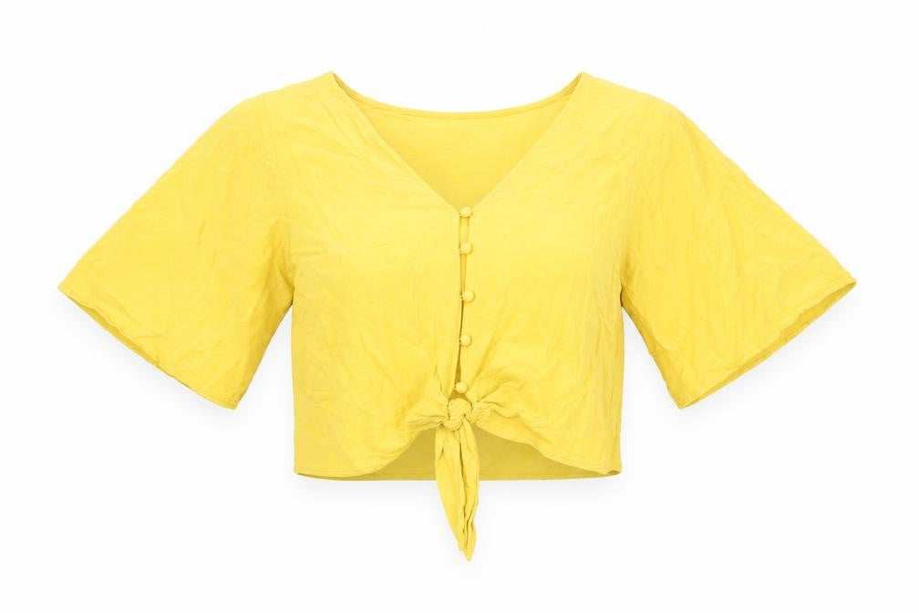 Bershka Women's Yellow Cropped Blouse XS