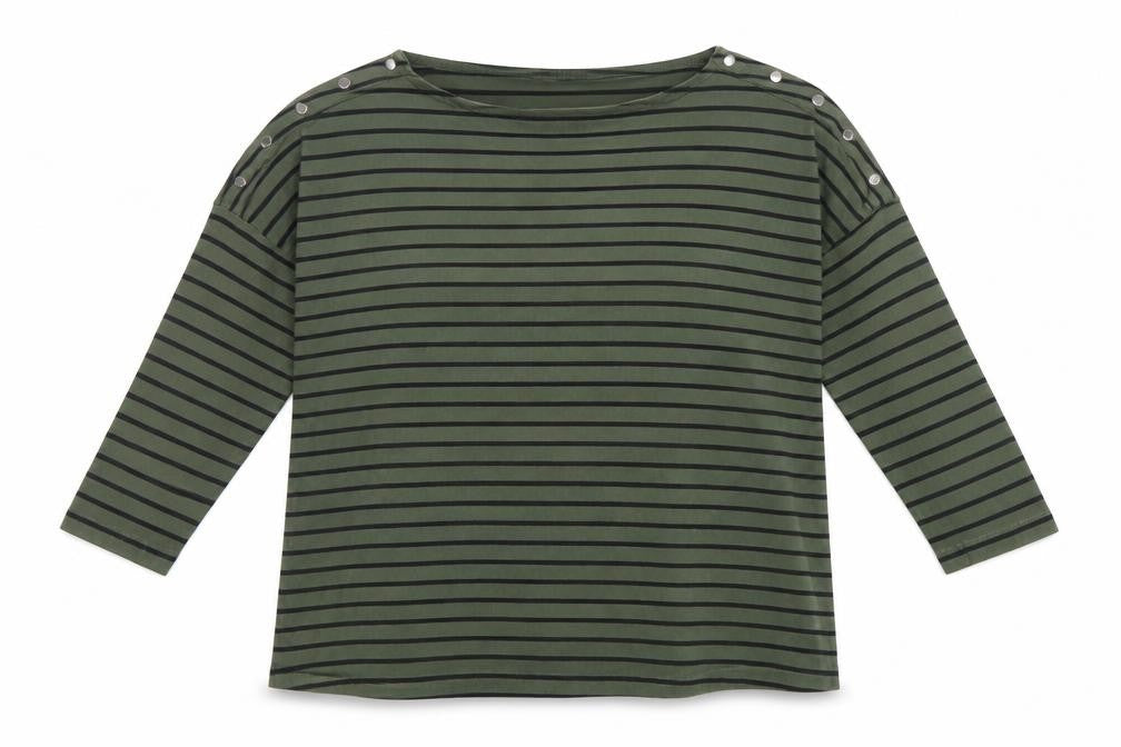JoJo Maman Bébé Women's Green Stripe T-Shirt M