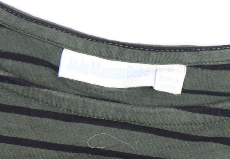 JoJo Maman Bébé Women's Green Stripe T-Shirt M