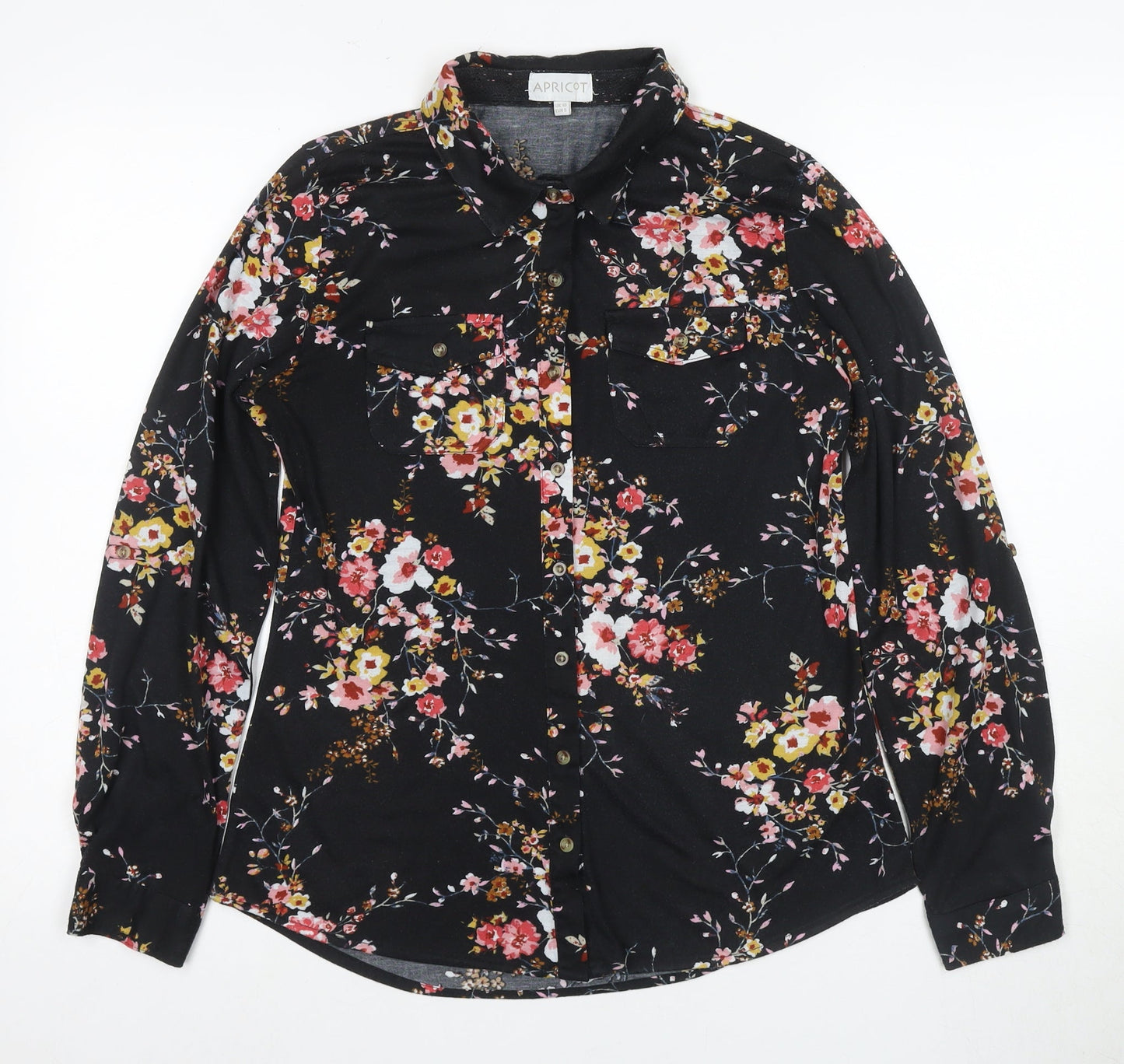 Apricot Women's Black Floral Button-Up Shirt, Size S