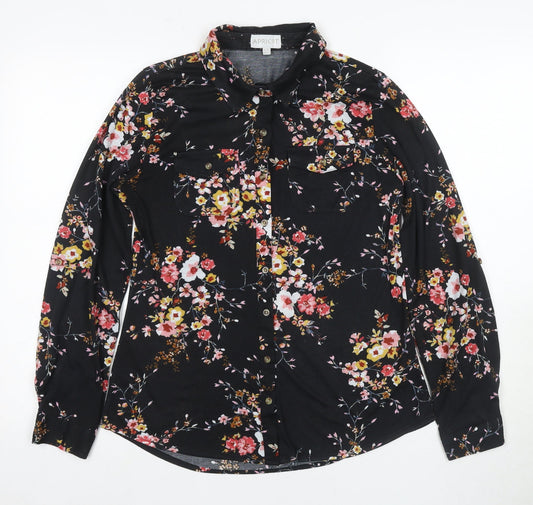 Apricot Women's Black Floral Button-Up Shirt, Size S