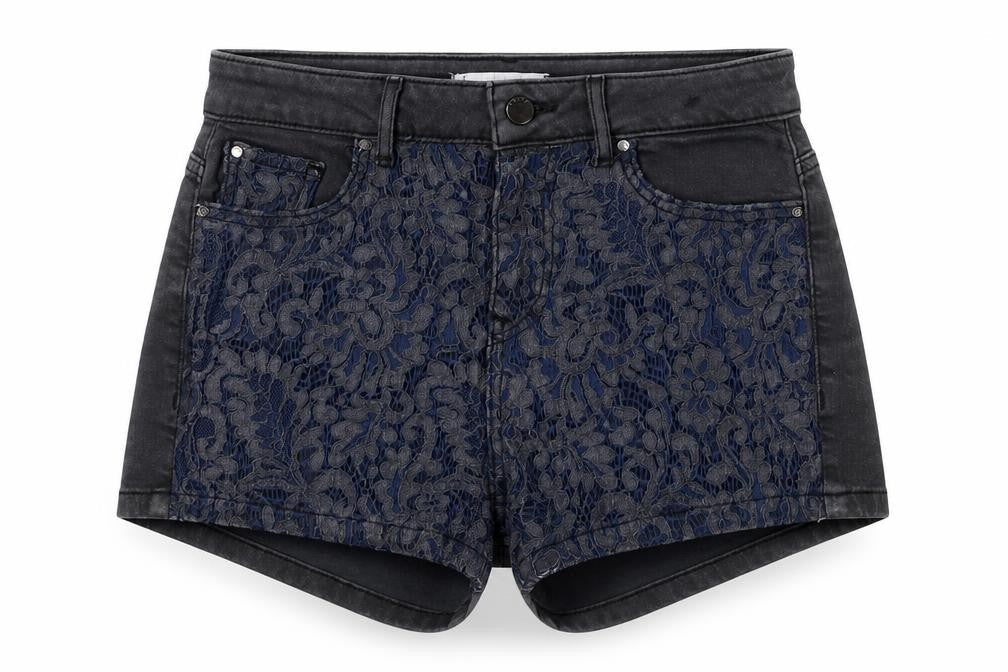 Guess Women's Black Hot Pants, Size 2, Floral Lace Denim