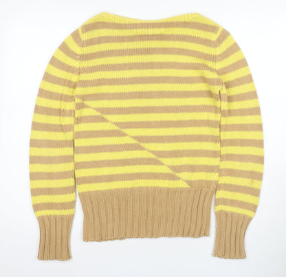 Additional front view of J.Crew women’s xs striped yellow beige jumper
