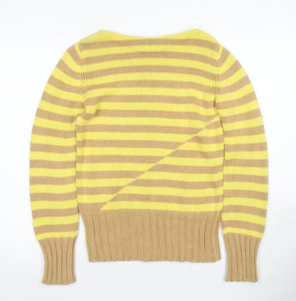 Back view of J.Crew women’s xs striped yellow beige jumper