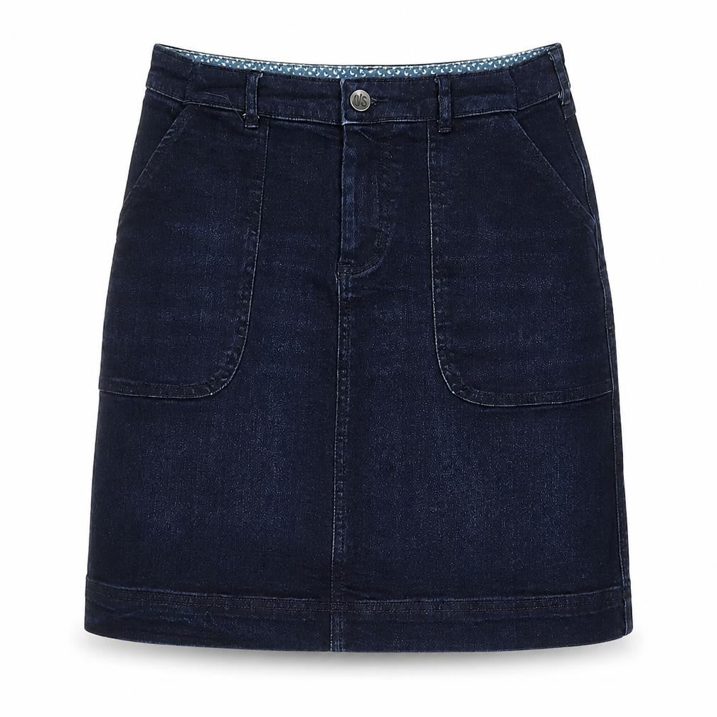 Willow Earth Women's Blue Denim Skirt, Size 8, Mid-Rise, Pockets
