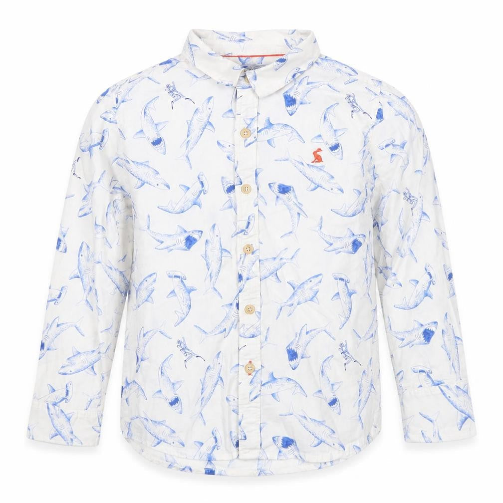 Sunspel Boys White Shark Print Button-Up Shirt, 7 Years