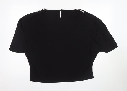 Colebrooke Women's Black Blouse M Beaded Dolman Sleeves