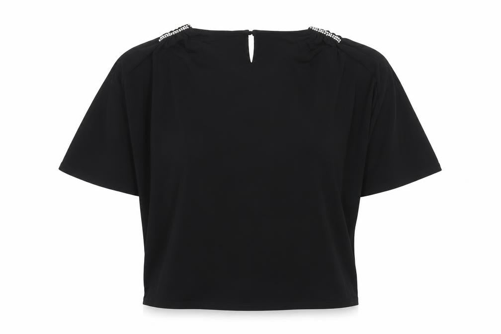Colebrooke Women's Black Blouse M Beaded Dolman Sleeves